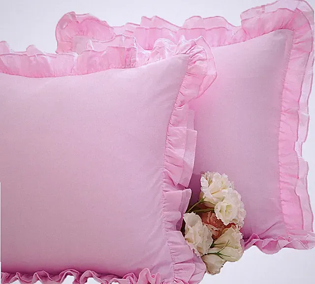 2 Pack Pink Ruffle Euro Pillow Sham Covers 26x26 26 x 26 (Pack of 2)