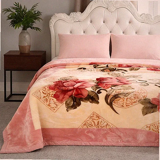2 Ply Reversible Raschel Blanket Fluffy Warm Bed Blanket Leopard Floral Printed