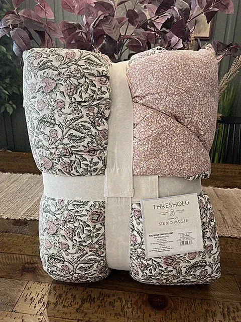 3pc Full/Queen Reversible Floral Comforter Set Pink/Green- Threshold