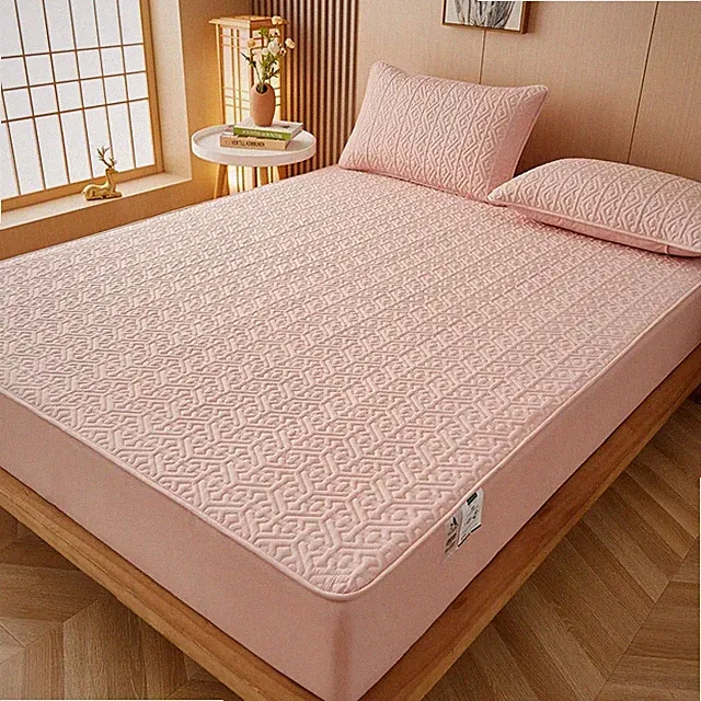 Cotton Fitted Mattress Pad Cover Fluffy Mattress Protector Bed Topper Breathable
