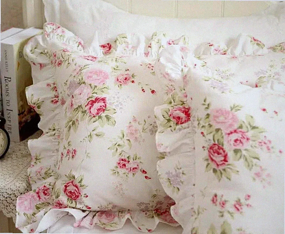 Country Rose Floral Pillowcases Pillow Covers Shabby Pink Standard Sham 1 Pair
