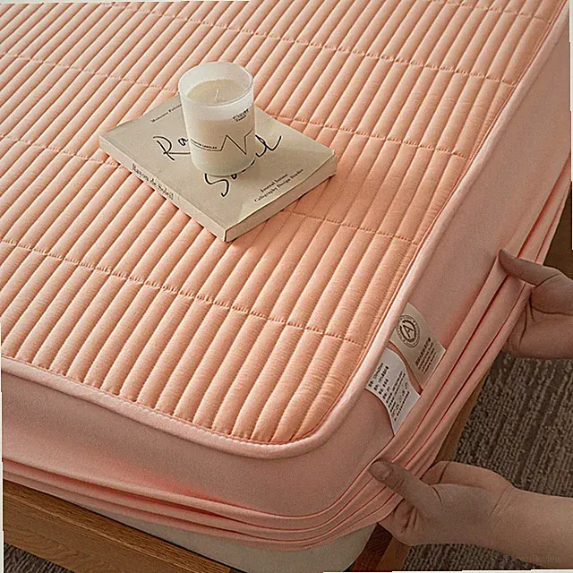 Embroidered Mattress Pad Protector Skin-Friendly Fitted Sheet Quilted Mat Cover