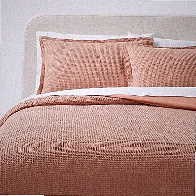 Full/Queen Washed Waffle Weave Duvet Cover and Sham Set Light Pink