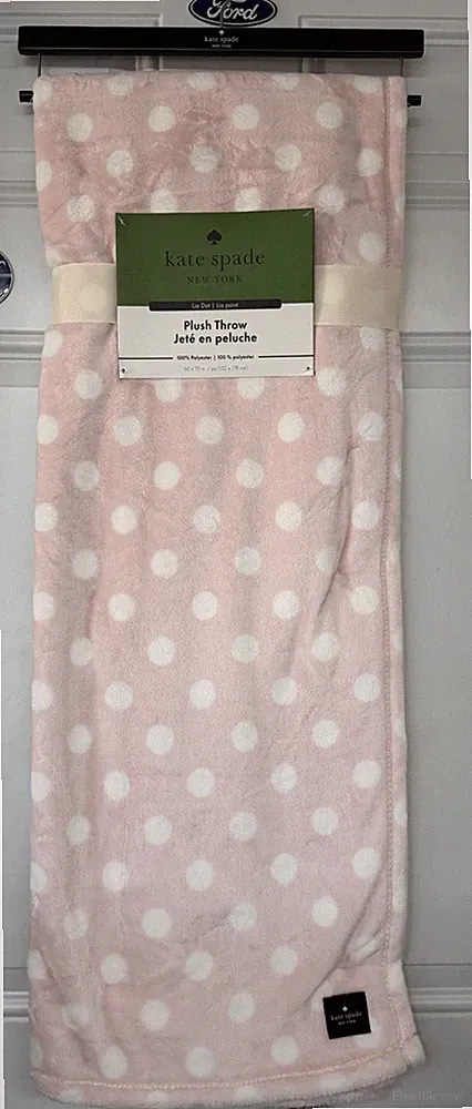 Kate Spade Plush Fleece Throw In Pink w/ White Polka Dots - 60” X 70” Brand New