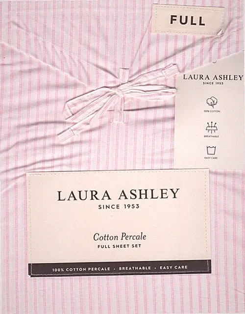 Laura Ashley Full Sheet Set Jaynie Ticking Stripe Pink 4pc Farmhouse Cottage