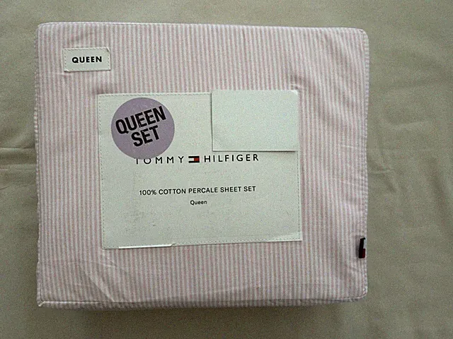 NEW 4pc Tommy Hilfiger Queen Sheet Set ITHACA STRIPE Pink & White