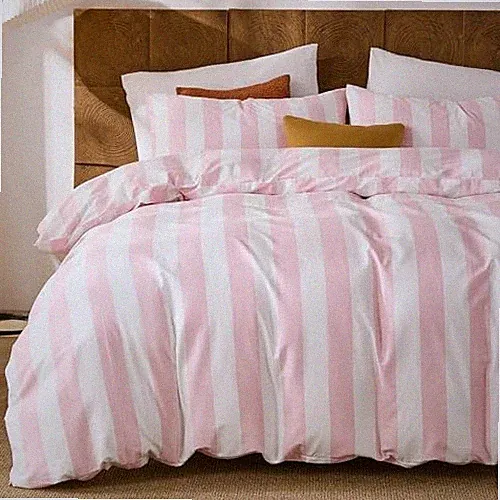 Pink and White Striped Duvet Cover Set Size, Queen Wide Stripes-pink/White