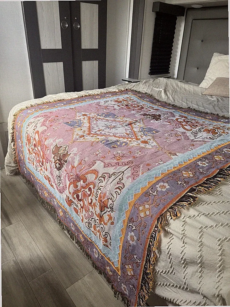 Pink Bohemian Tapestry 100% Cotton Wall Hanging Woven Jacquard Throw Blanket