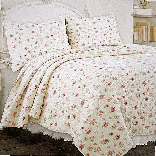 Pink Rose Garden 100% Cotton Quilt Set, Bedspread, Coverlet
