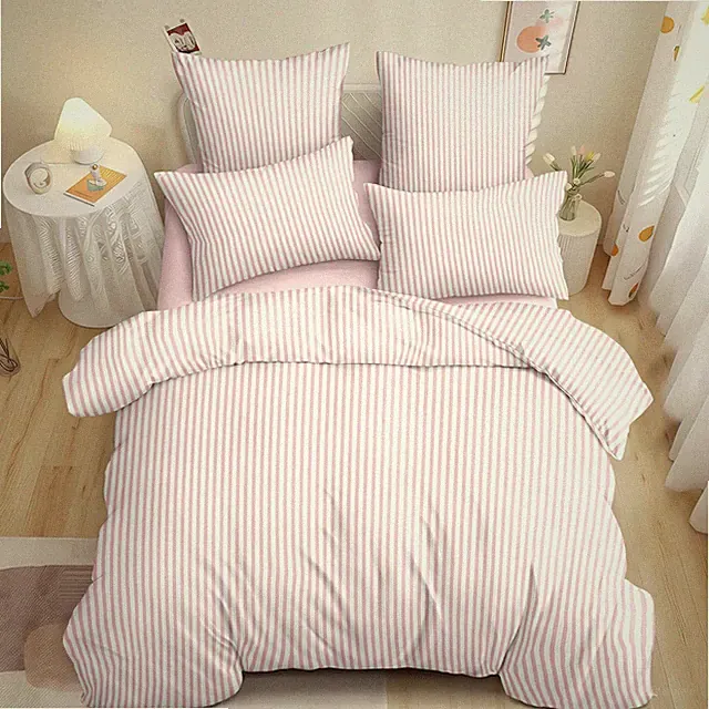 Pink Striped Duvet Cover Queen Size White Stripe Duvet Cover Dorm Bedding Set 3