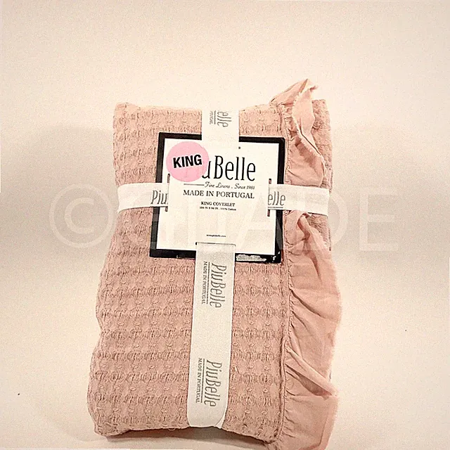 PiuBelle Portugal KING 100% Cotton Textured Coverlet Bedspread Pink New