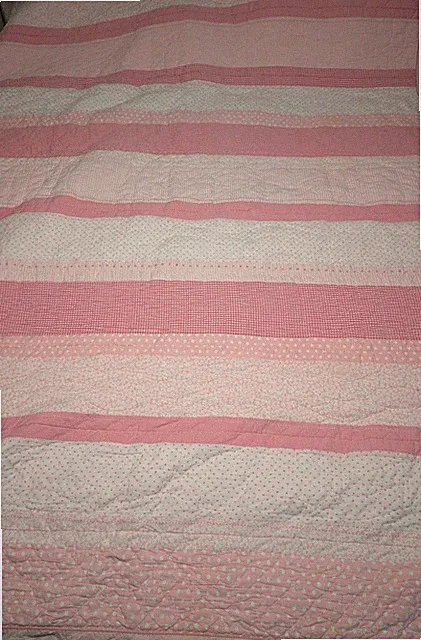 Pottery Barn Kids Quilt Reversible Pink And White Stripes & Polka Dots