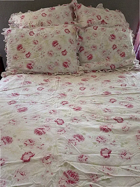 Rare Original Rachel Ashwell Pink Peony Duvet Set with Euro & Standard Shams