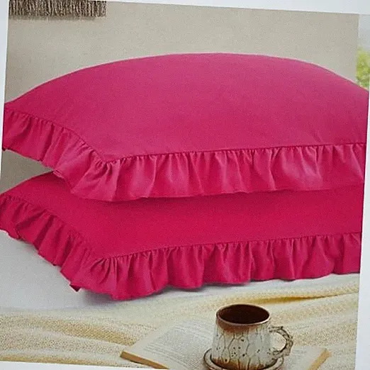 Ruffled Pillow Cases Set of 2 Queen Pillow Shams Queen - 20 x 30 Inch Hot Pink